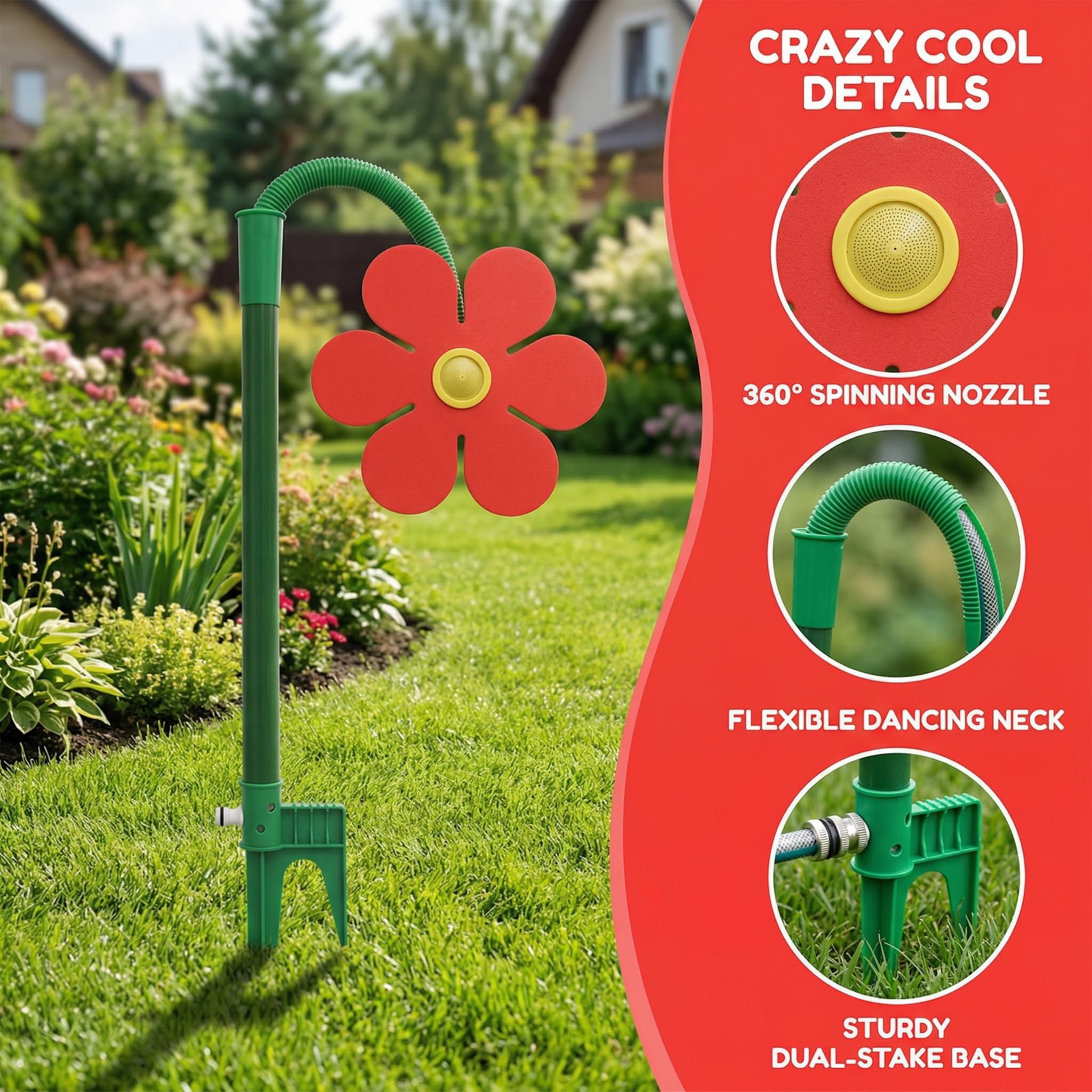 Crazy Daisy Sprinkler, Crazy Dancing Flower Water Sprinklers Funny, 360° Rotating Lawn Sprinkler for Yard Irrigation, Outdoor Water Play for Kids & Pets, Fun Garden Sprayer for Summer