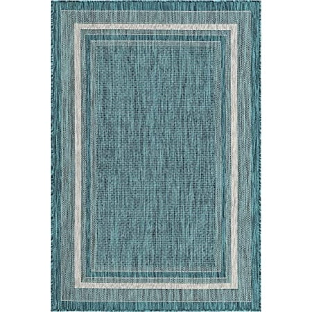 Unique Loom Collection Extérieure Tapis de Zone Ton sur Ton Décontracté Transitionnel, 4 x 6 Pieds, Turquoise/beige