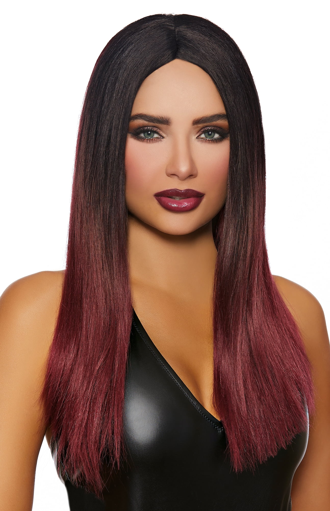 Black Burgundy Long Straight Ombre Wig Adult Halloween Accessory