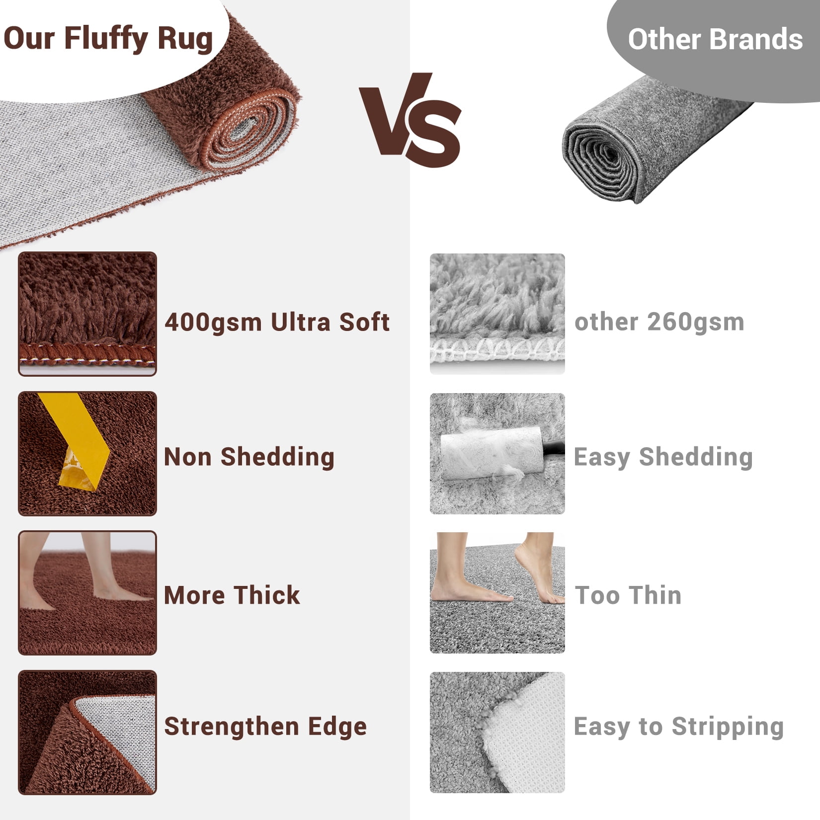 Hasoo Washable Area Rug Modern Minimalist Brown Rug with Non Slip Backing Soft Fluffy Living Room Carpet
