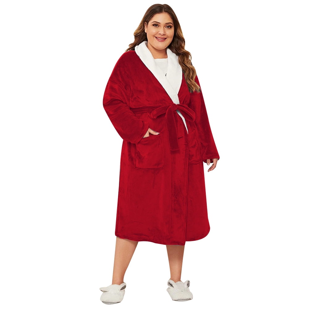 Plus Size Coral Velvet Bathrobe Women Warm Flannel Kimono Bath Robe