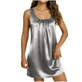 thumbnail image 2 of Posijego Women's Satin Nightgowns Round Neck Sleeveless Night Dress Summer Silk Night Gowns with Pockets Pajamas Dresses, 2 of 8