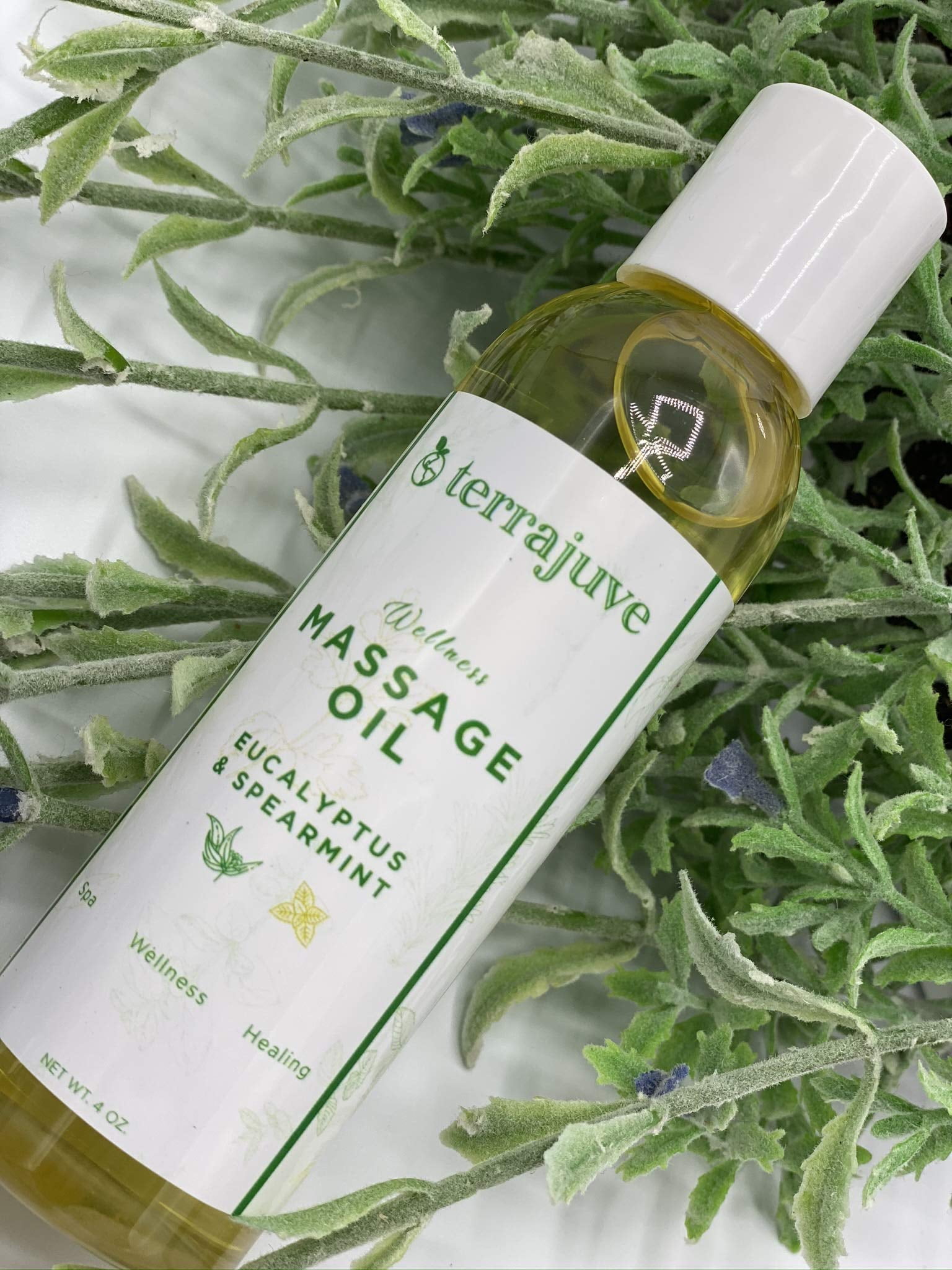 Terrajuve 4 oz Eucalyptus Spearmint Massage & Bath Oil - Spa Wellness Healing