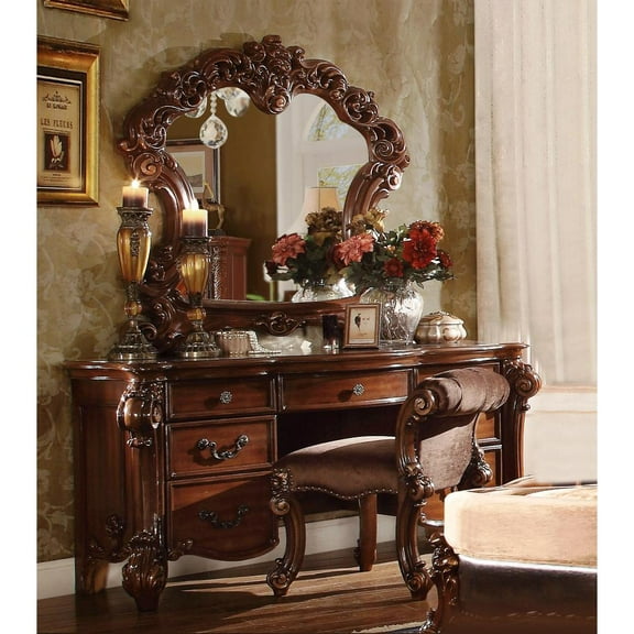 Fabric and Cherry Vanity Stool