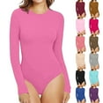 thumbnail image 2 of VISALY Crotchless Bodysuits intimates for Women, Round Neck Long Sleeve Bodysuit, Bodysuits with Built In Bra Womens Tank Tops with Built In Bra rompers for women 2025, 2 of 5