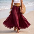 thumbnail image 6 of IUYRTFE Women Cotton Linen Smocked Waist Maxi Skirt with Belt Solid Color Flowy Long Beach Skirt, 6 of 8