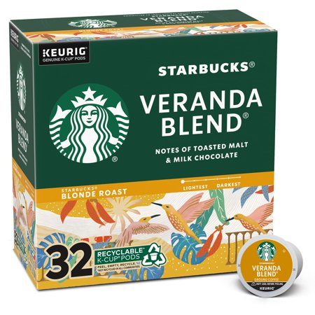 Starbucks K-Cup Coffee Pods, Starbucks Blonde Roast Coffee, Veranda Blend, 100% Arabica, 1 Box (32 Pods)