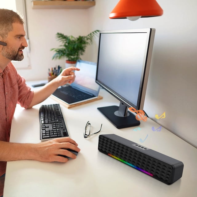 PEONAVET Bluetooth Audio Bluetooth Audio Heavy Long Sound Bar Computer Desktop Audio with Light RGB Bluetooth Audio