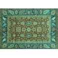 thumbnail image 1 of Ahgly Company Machine Washable Indoor Rectangle Oriental Turquoise Blue Traditional Area Rugs, 5' x 7', 1 of 4