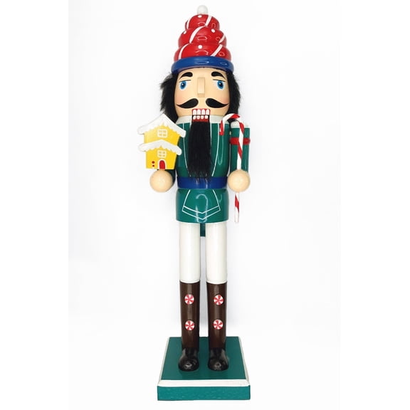 Wizardi Classic Wooden Festive Decoration - Christmas Nutcracker with a Little House F07M14-41-N01058D