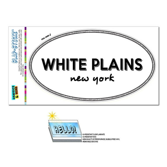 White Plains, NY - New York - Black and White - City State - Oval Laminated Sticker