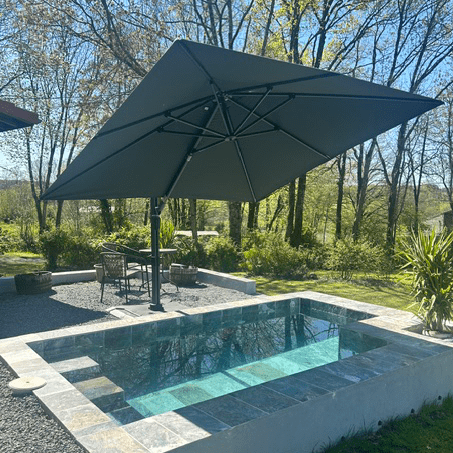 leaf patio umbrella PURPLE Round Tiltable Porch Table Poolside 10' Round / Grey Includes a cross base PURPLE LEAF Patio Cantilever Umbrella