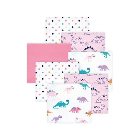 Little Treasure Hudson Baby Girls Cotton Poly Flannel Receiving Blankets 7-Pack, Pink Cuteasaurus, 30x30 inches