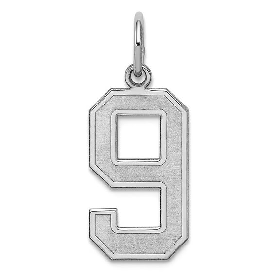 925 Sterling Silver Solid Medium Satin Sport game Number 9 Charm 22x9mm Wide Pendant Necklace for Women