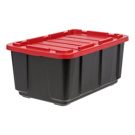 Medium Utility Box - IRIS 27 Gallon Utility Tough Tote, Black with Red Lid