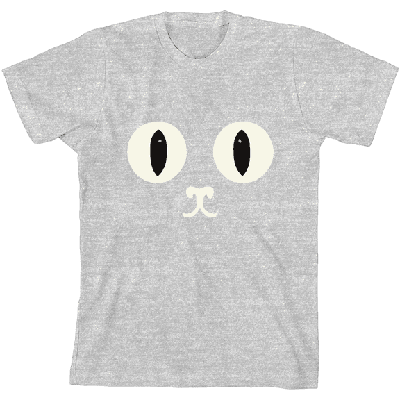 Oversized Cat Face Youth Heather Gray Crew Neck Short Sleeve Tee-Medium