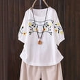 thumbnail image 1 of Fiudx Ofertas Flash Del Día Solo En Línea Blusa de Lino con Cuello Redondo y Manga Corta para Mujer, Blusa Holgada Informal con Bordado Estampado de Primavera y Verano, 1 of 3