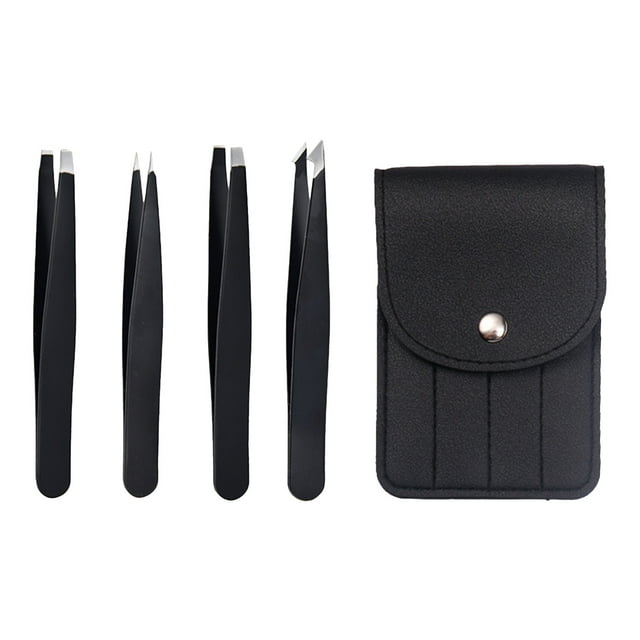 Xihbxyly Juego de Pinzas para Cejas, Paquete de 4, Pinzas de Precisión de Acero Inoxidable, Puntas Antideslizantes, Seguro para Depilación Facial, Bolsa de Viaje, Ideal para El Cuidado Personal Femen