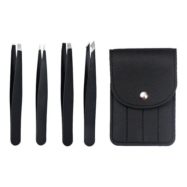 Fiudx Juego de Pinzas para Cejas, Paquete de 4, Pinzas de Precisión de Acero Inoxidable, Puntas Antideslizantes, Seguro para Depilación Facial, Bolsa de Viaje, Ideal para El Cuidado Personal Femenino