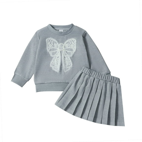 Mnyotv Long Sleeve Bow Embroidery Sweater Top Short Skirt Kids Fall Outfits Sweet Clothes for Girls Size 12-18Months