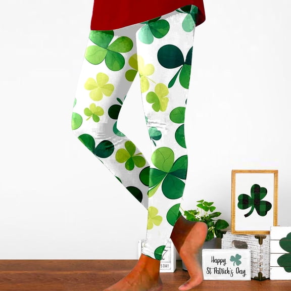 Wangmeiwg St Patricks Day Leggings for Women Women's Printed High Waist Control Tights for Yoga and Sport Activities Green L