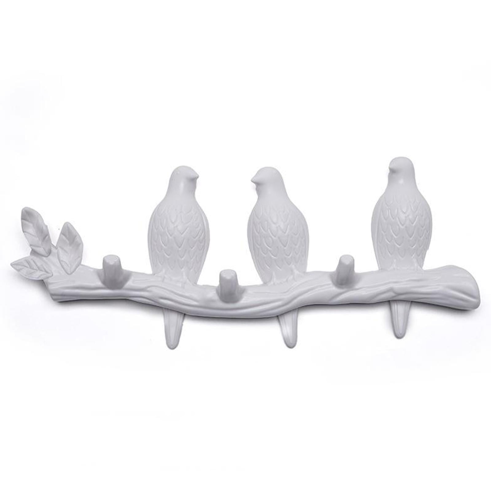 Birds Wall-mounted Hook Clothes Key Towels Holder Porch Living Room white