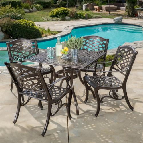 Oskaloosa Hammered Bronze Cast Aluminum 5 Piece Square Outdoor Dining Set Walmart Com Walmart Com