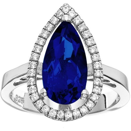 5th & Main Platinum-Plated Sterling Silver Slender Teardrop-Cut Blue Obsidian Pave CZ Ring