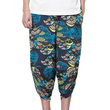 

BESTHUA Hippie Pants Loose Printing Cotton Linen for Men