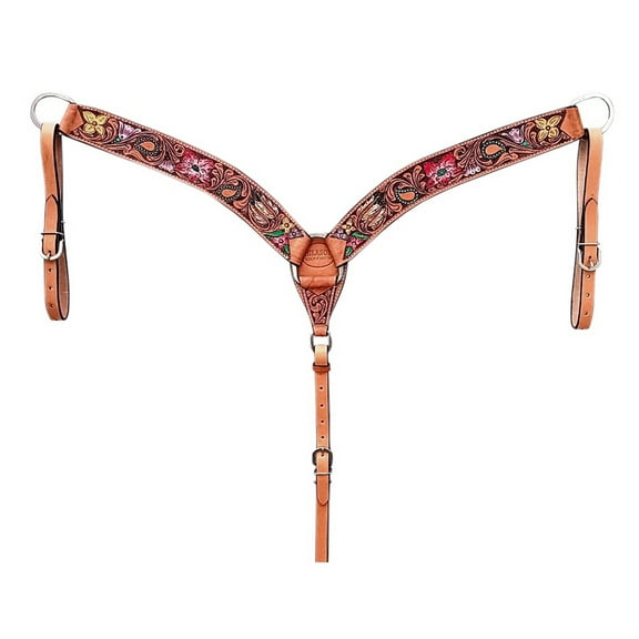 HILASON Western Horse Breast Collar Tack American Leather Floral Carving Tan