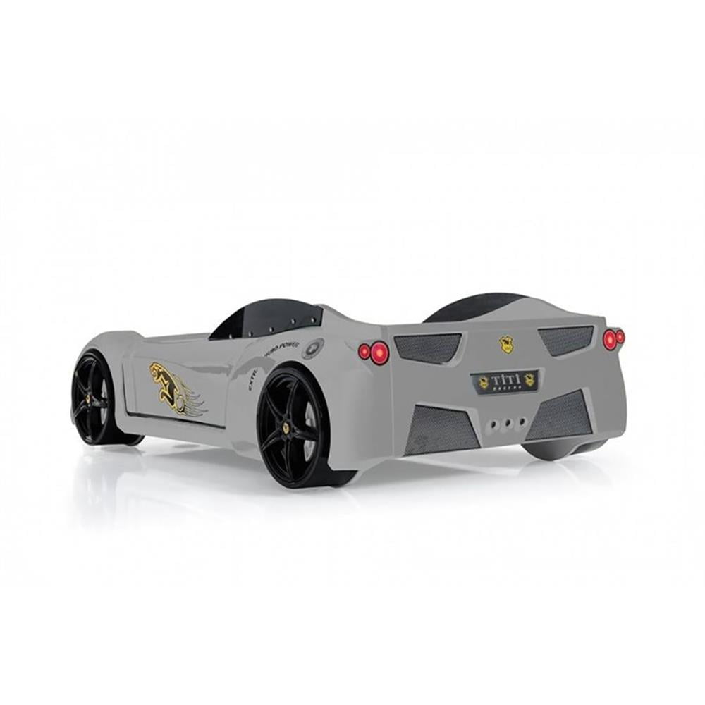 Pemberly Row Modern Wood TT Twin Race Car Bed with Remote Control in Gray