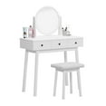 Soges Solid Real Wood Vanity Table Set with 360° Pivoting Mirror, 3