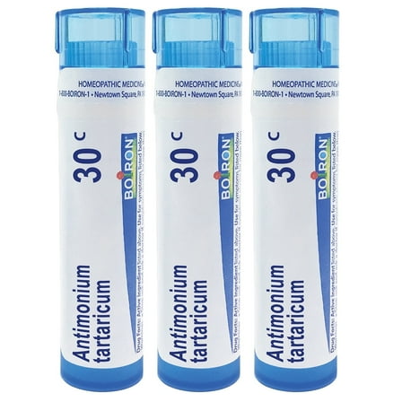 Boiron Antimonium Tartaricum 30C, Homeopathic Medicine for Thick Mucus And Non Productive Cough, 3 Count (3 x 80 Pellets)