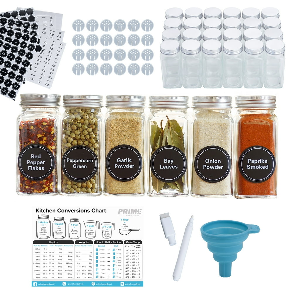 Empty Glass Spice Jars Set 24 Glass Jars with Lids and Accessories