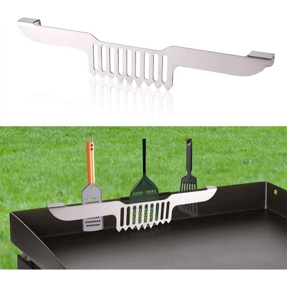 Duslogis Grease Gate Spatula Holder for Blackstone Griddle,11.8 Inch Magnetic Design Stainless Steel Grease Trap Grill Food Mesh Screen Block Hold Rack Griddle Accessories (Silver)