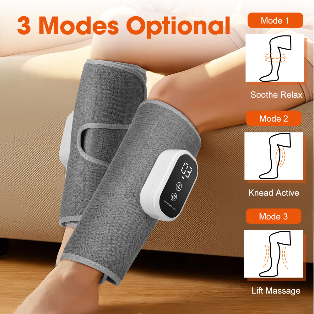 Air Compression Leg Massager – Adjustable 3 Modes for Calf, Foot & Muscle Relief – Lightweight & Fits Most – Home & Office Use (Gray, 2PC)
