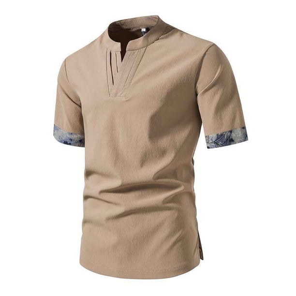 Camisas de Manga Corta de los Hombres Casual Color Sólido Collar de Solapa Suelto Top de Verano, Manga Corta Tops de Verano para la Comodidad Diaria