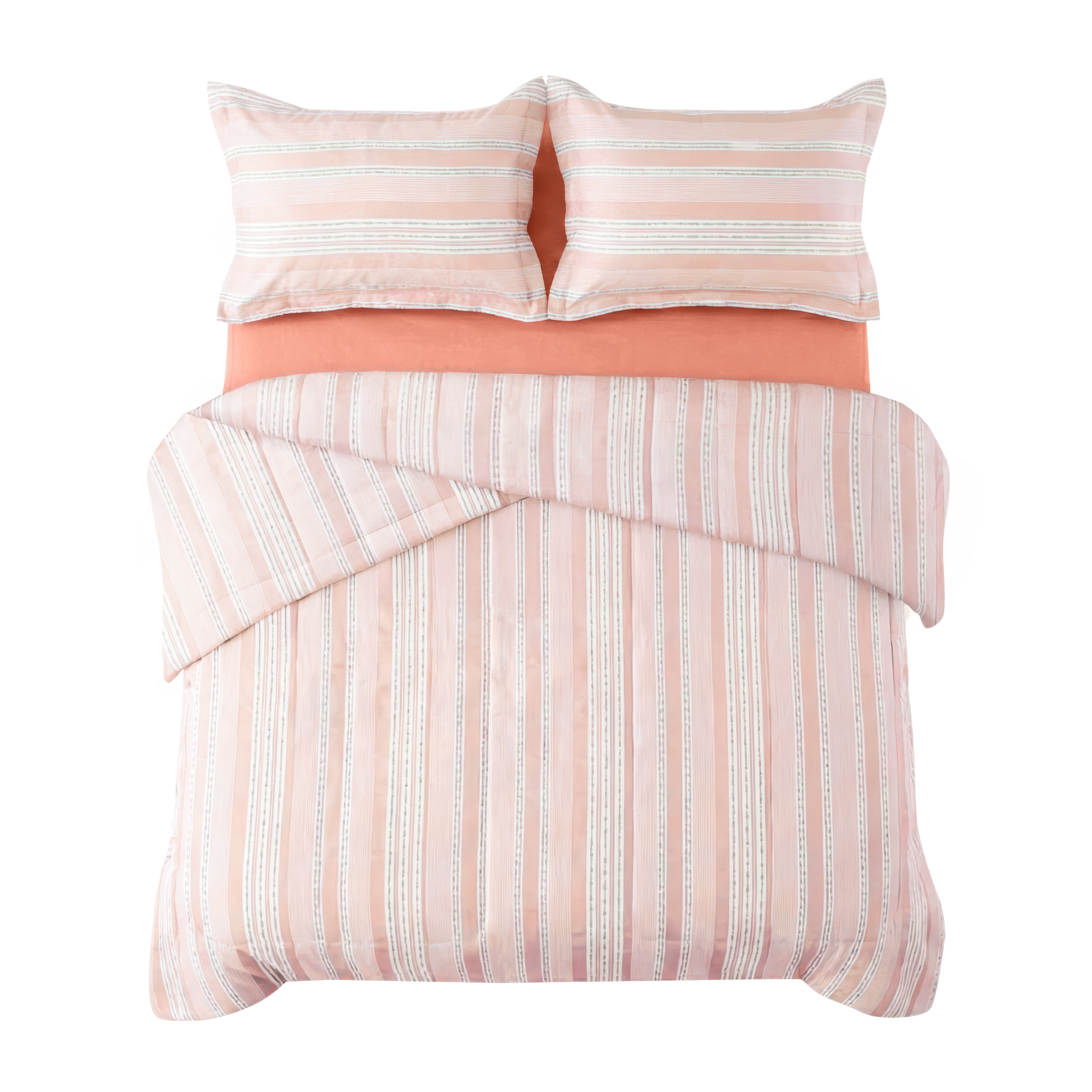 Mainstays All in One Reversible Comforter and Sheet set- 7 Piece, King, Orange Stripe