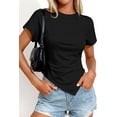 thumbnail image 2 of PRETTYGARDEN Womens Short Sleeve Crew Neck Trendy Shirts Spring Summer Y2K Going Out Tops Asymmetrical Ruched Blouse, 2 of 9