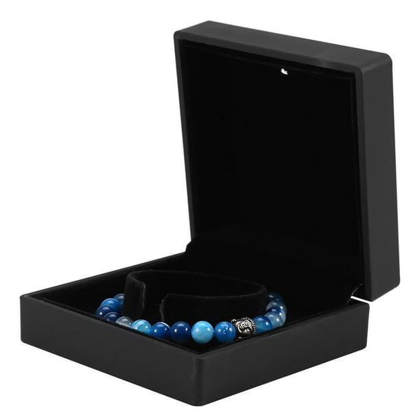 Necklace Gift Box With LED Light – Mahogany Style, Velvet Interior, Auto Light When Opened, 4x4x1.75 Inches