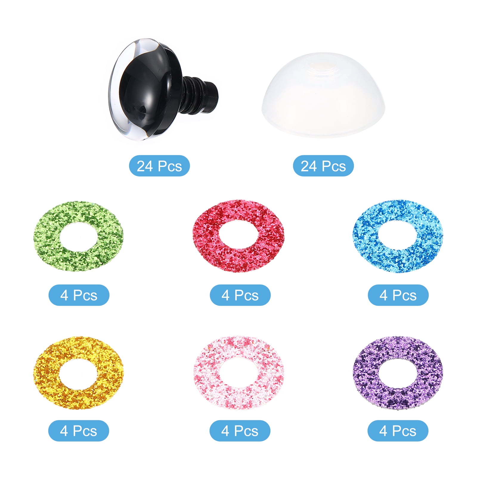 Uxcell 35mm Flash Safety Eyes, 24 Pcs Doll Eyes Realistic Colorful Crocheting Safety Eyes for Decor Crochet Accessories Dolls Craft, Mixed Colors