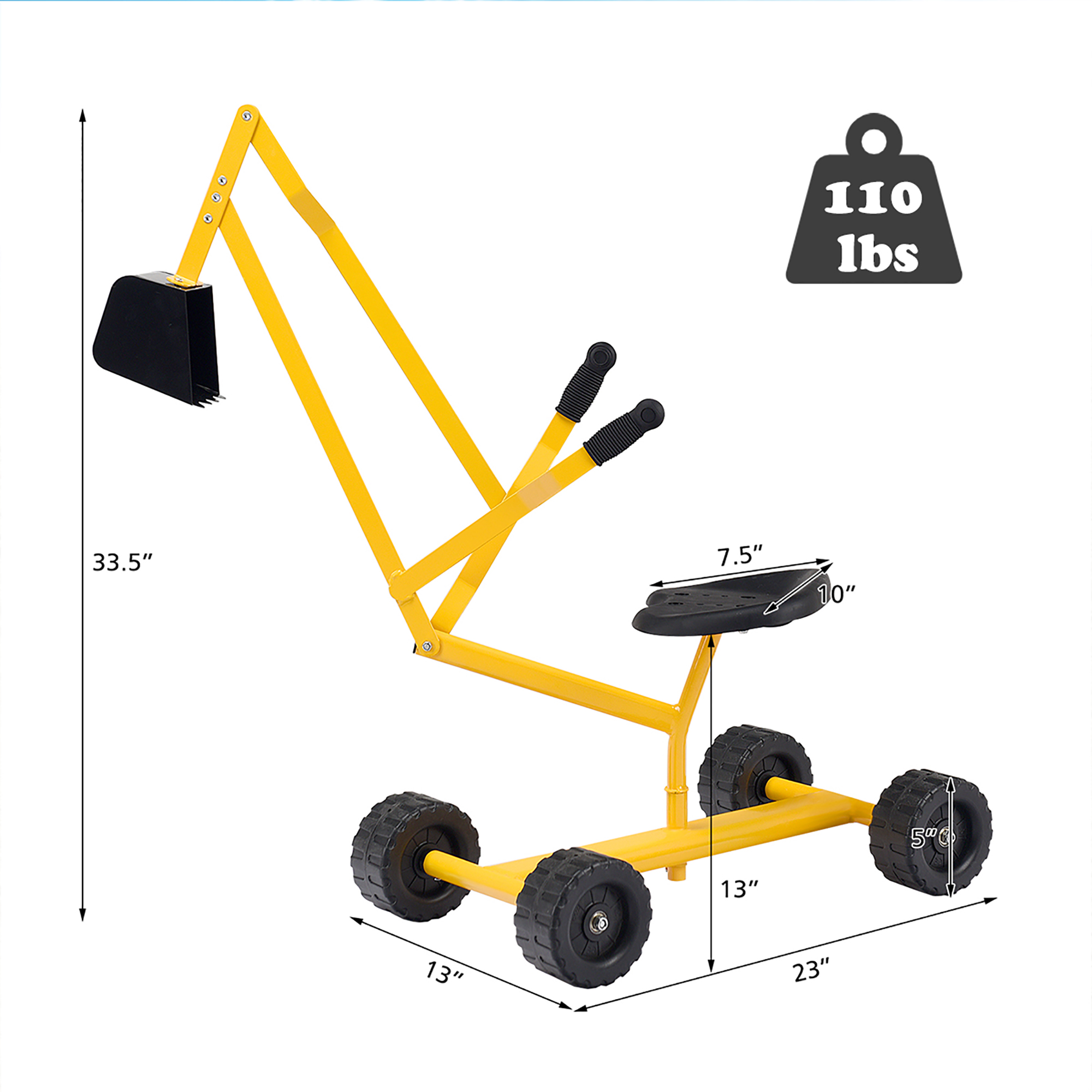 Costway Heavy Duty Kid Ride-on Sand Digger Digging Scooper Excavator for Sand Toy Yellow - image 4 of 7