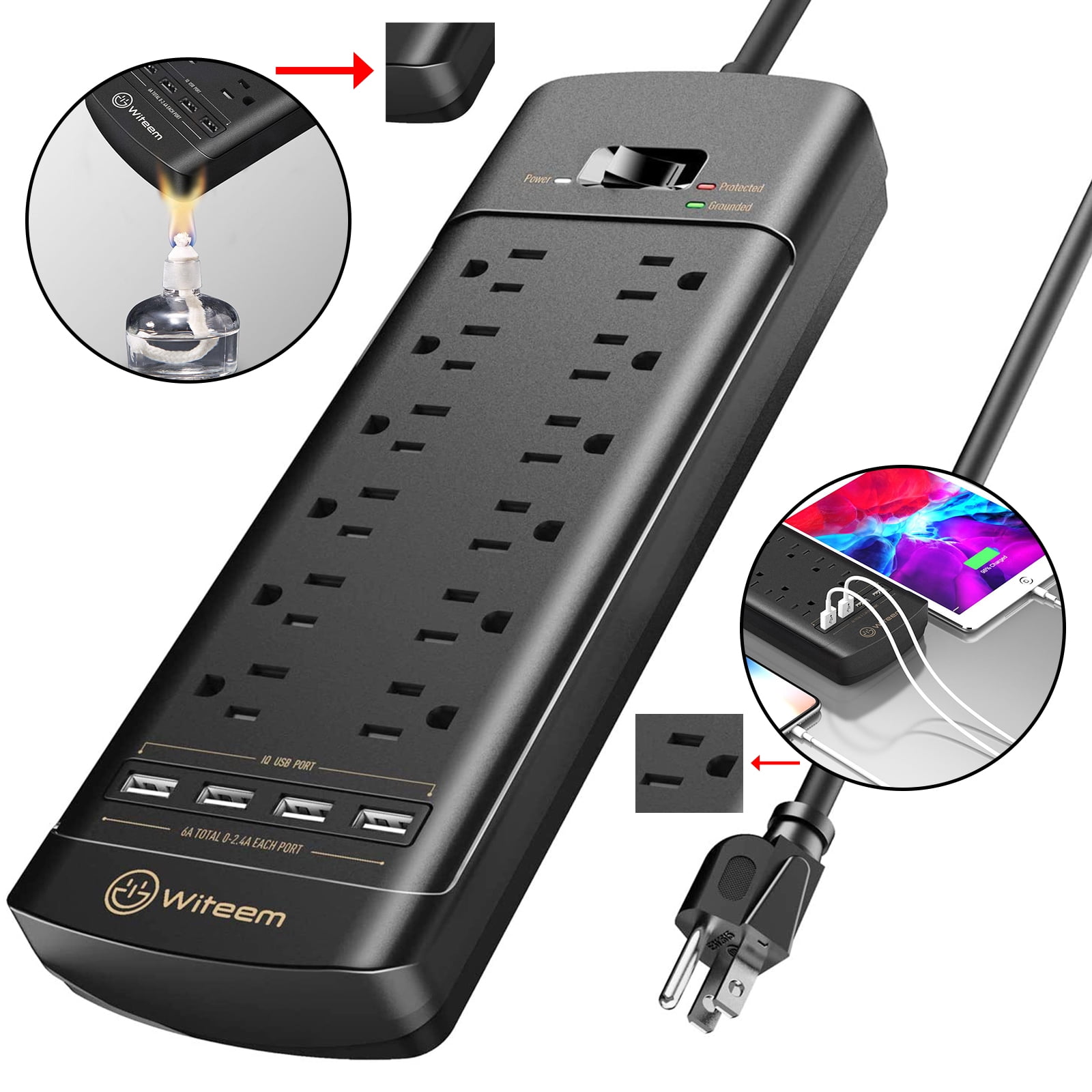 Surge Protector with USB (4360 Joules), Witeem 12 Outlets Power Strip