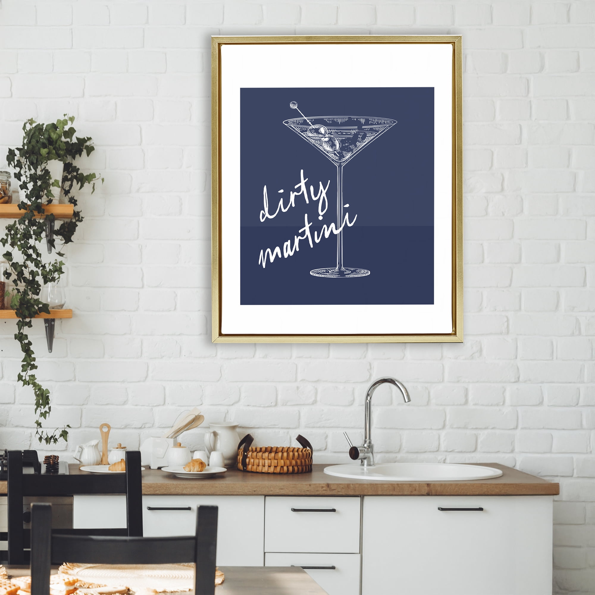 Stupell Industries Dirty Martini on Blue Gold Framed Floater Canvas Wall Art, design by Lettered and Lined