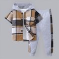thumbnail image 2 of yboeqw 2Pcs Kids Boys Clothes Short Sleeve Plaid Shirt Tops Pants Set Hoodie Sweatsuit Outfit Fall Winter Activewear 2-7 Years(5-6 Years,Khaki), 2 of 8