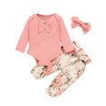 thumbnail image 4 of Hiijoy Infant Girls Outfits Long Sleeve Ribbed Romper Floral Pants Headband, Sizes 12-18M, 4 of 8