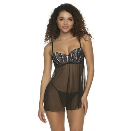 Wish Mesh & Lace Babydoll | Lingerie | G-String | Felina (Black  Medium)