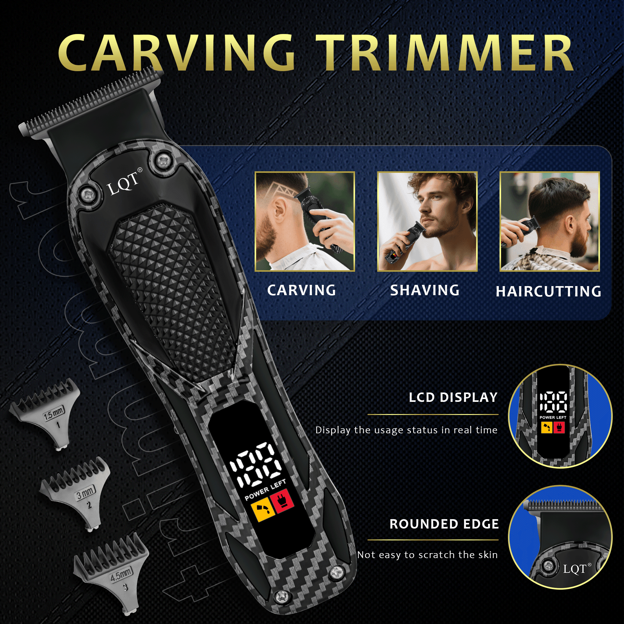 LQT  Professional Hair Clipper Kit for Men，Hair Clipper，Hair Trimmer & Beard Electric Razor Kit，sufficient battery life，Cordless Motor, LED clearly displays working status,Adjustable Fade
