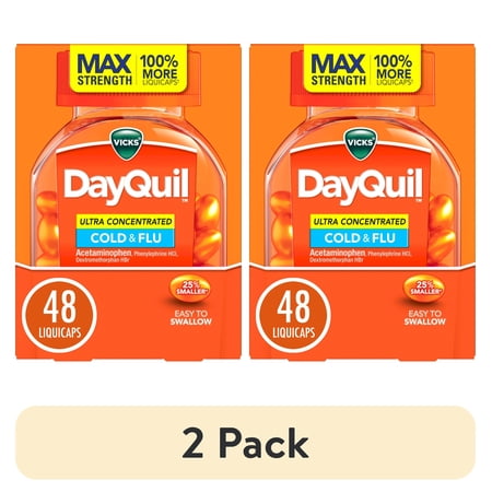 (2 pack) Vicks DayQuil Cold & Flu Ultra Concentrated Liquicaps, Cold Medicine for Adults, 48 Count