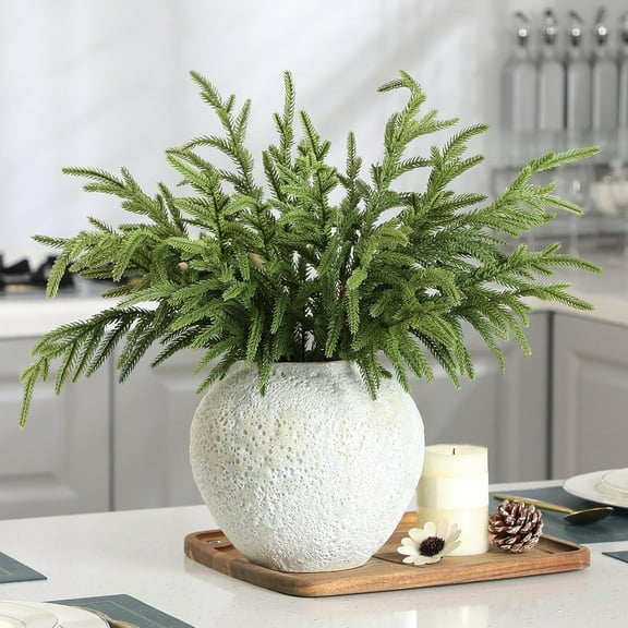 6 Pcs Christmas Norfolk Pine Branches, Real Touch Artificial Norfolk Pine Branch Needles Faux Cedar Stem Fake Greenery Picks for Xmas Vase DIY Crafts Garland Wreath Decoration (18.9 Inch)